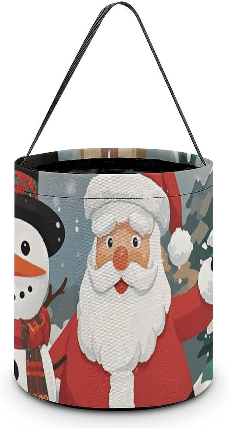 Reusable Santa Claus Snowman Halloween Candy Bucket with Handle