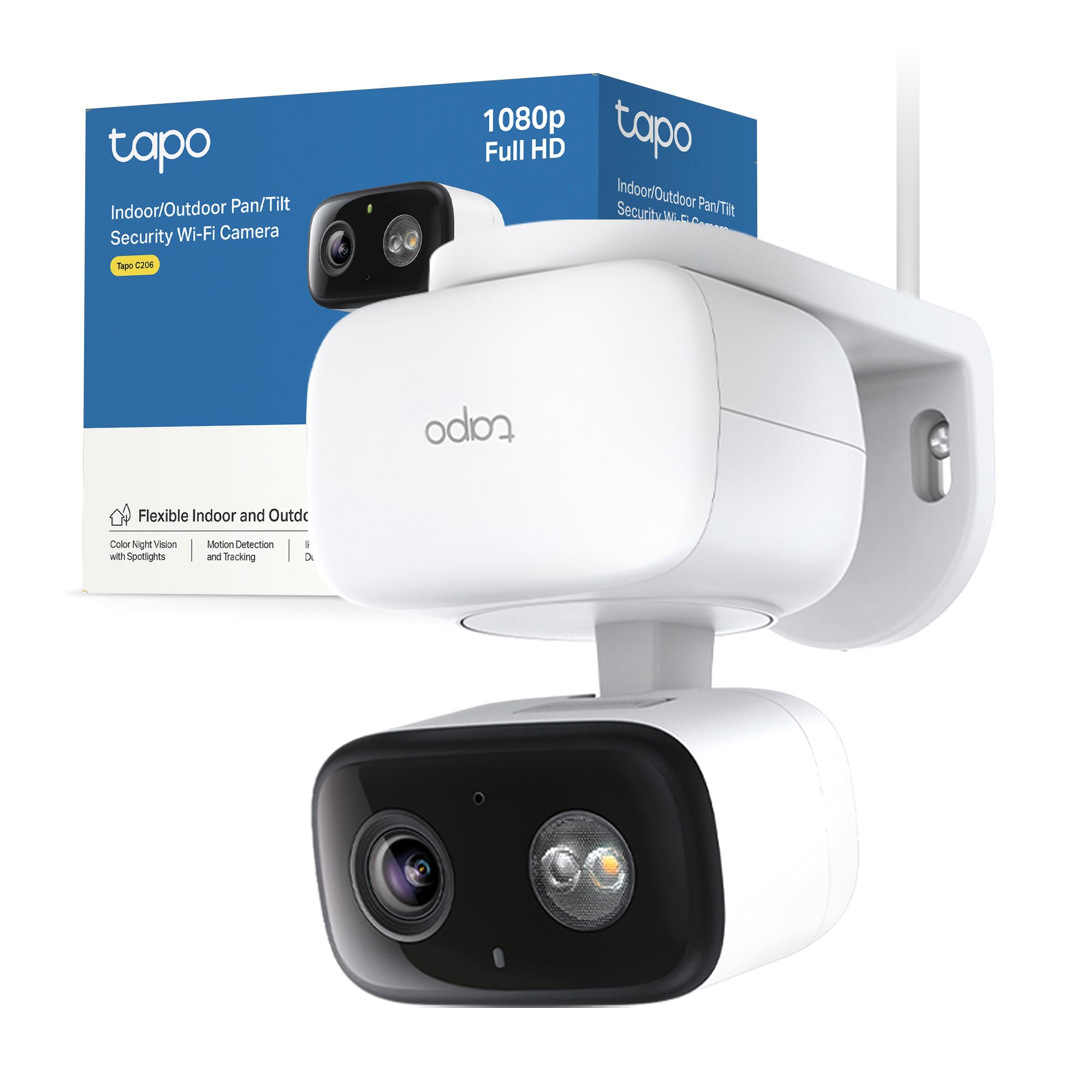 Tapo C206 Telecamera Wi-Fi Esterno FHD, 360° Visuale, IP65, Visione Notturna a Colori con Spotlight, Rilevamento Smart AI, Audio Bidirezionale, Allarme Sonoro e Luminoso, Montaggio su Tavolo