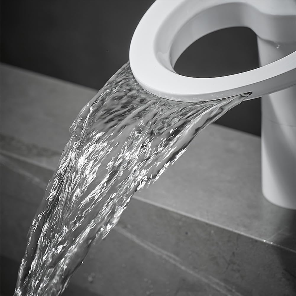 Wasserhahn Bad Wasserfall Waschtischarmatur Moderner Stil Messing Einhebel Mischbatterie Waschbecken Armatur, Badarmatur Waschtischbatterie Badezimmer, Weiß
