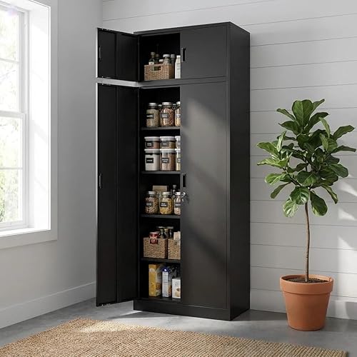 Miniatura 7 de BESFUR Gabinete de almacenamiento de metal, armario grande de almacenamiento de garaje de 87 pulgadas de alto con estantes ajustables y puertas