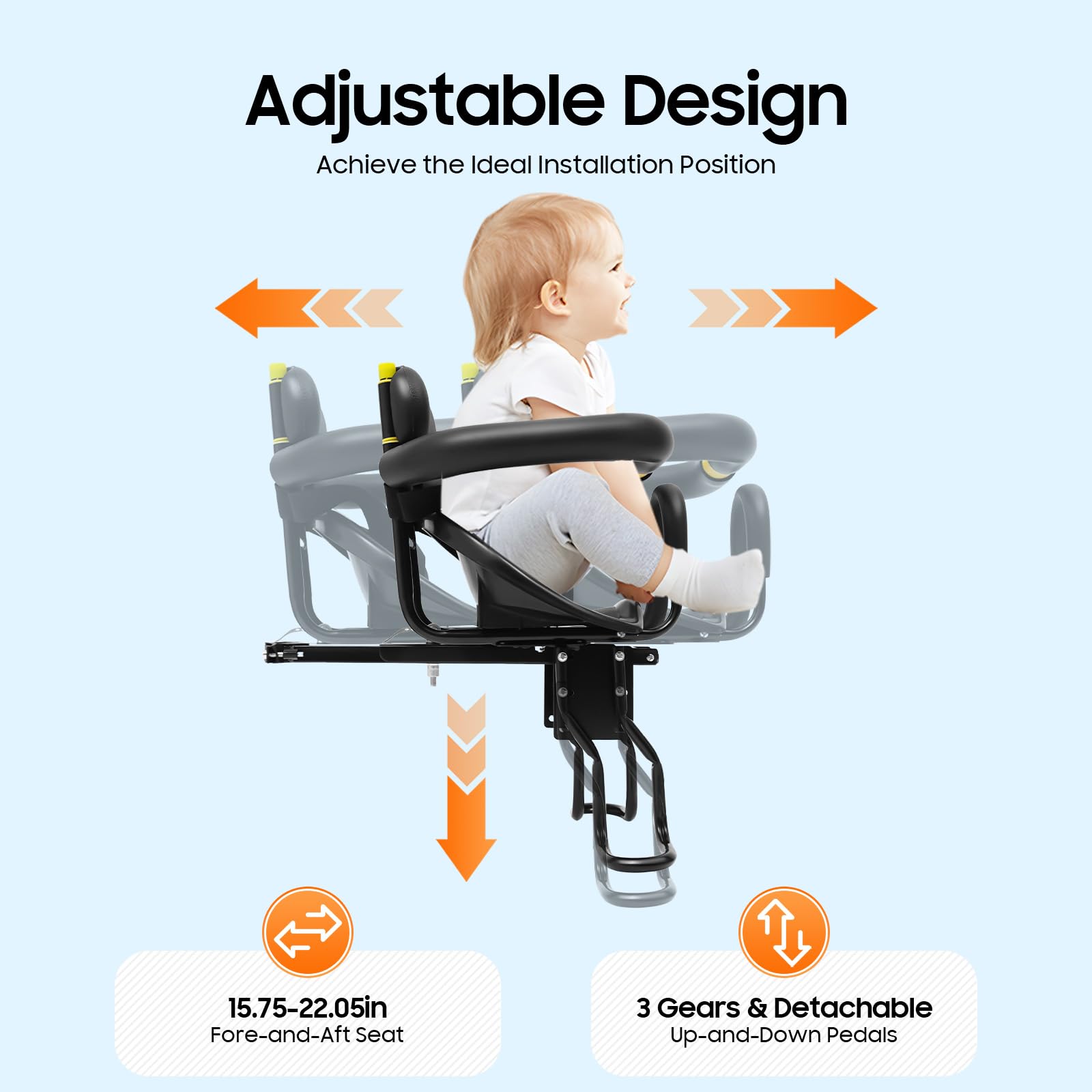 Siège de vélo pour enfant avant - Siège enfant arrière jusqu'à 35 kg - Siège de vélo pour enfant de 1 à 5 ans - Avec ceinture de sécurité et arceau pliable - Pour VTT, vélo de ville et vélo pliant