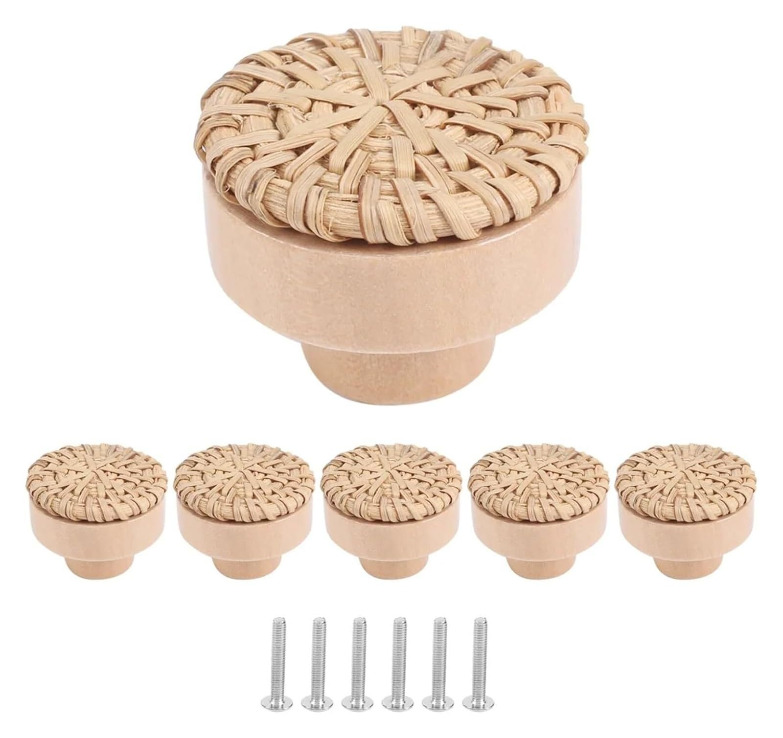 NHralpajj Rattan and Wood Drawer Knobs