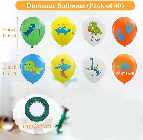 Miniatura 2 de 40 globos de látex de dinosaurio con cinta verde de 32.8 pies, suministros y decoraciones para fiestas de cumpleaños