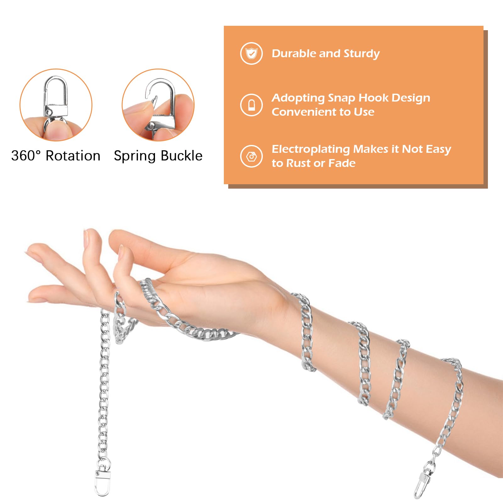 Niaciswe Ketting voor handtas, 3 stuks, ketting voor tas, zilveren schouderriem voor tasketting, vervangende metalen ketting, metalen schouderriem, 120 cm, 60 cm, 40 cm Niaciswe Ketting voor handtas, 3 stuks, ketting voor tas, zilveren schouderriem voor tasketting, vervangende metalen ketting, metalen schouderriem, 120 cm, 60 cm, 40 cm