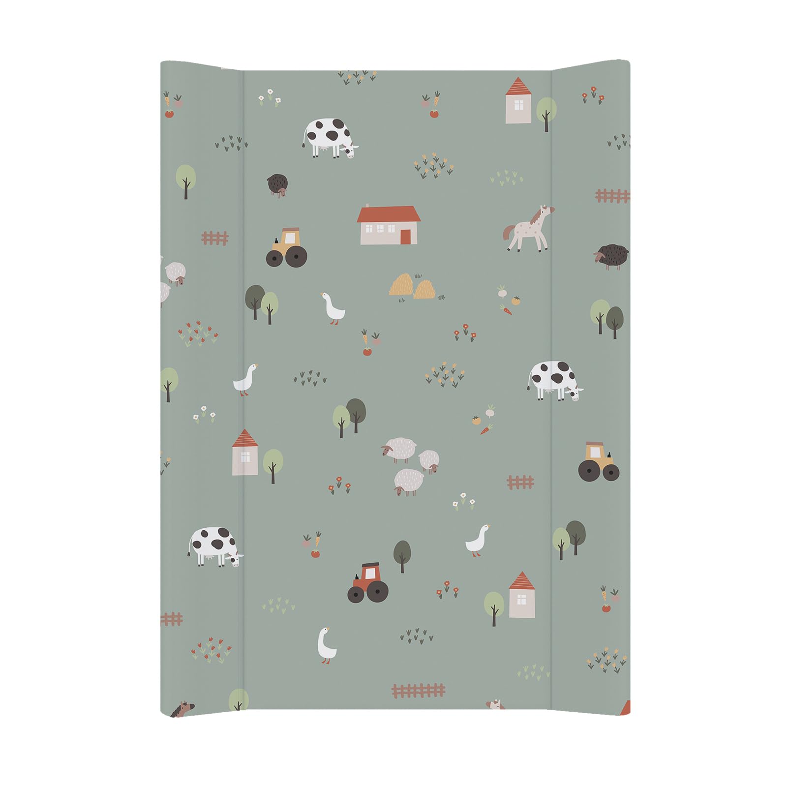 Rotho Babydesign Cambiador en Cuña 50x70 cm “Animales de la Granja” – Verde, Suave e Impermeable, Acolchado Grueso, Laterales Elevados, PVC Oeko-Tex, Fácil de Limpiar