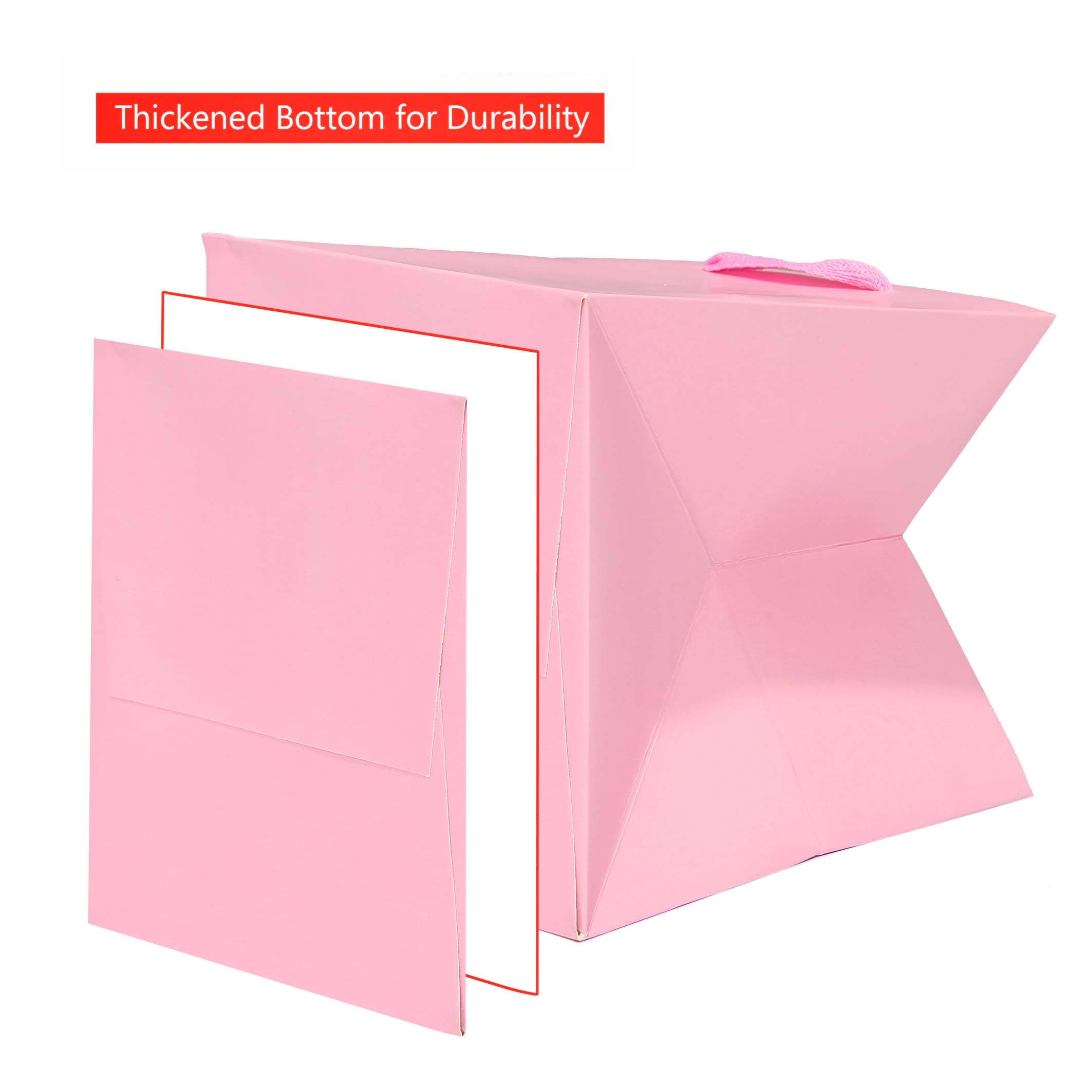 LFCXHTY Różowa papierowa torba prezentowa, małe kwadratowe dolne torebki z papieru kraftowego z uchwytami na ślub, baby shower, przyjęcie urodzinowe dziecka (różowy, 25 x 25 x 25 cm, 10 CT)