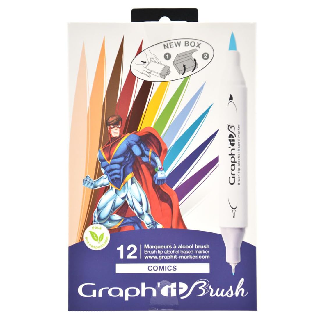 Graph'it - Set di 12 pennarelli ad alcol a doppia punta: extra-​fine e pennello - Disegno e illustrazione manga - Professionale e principiante - Serie fumetti