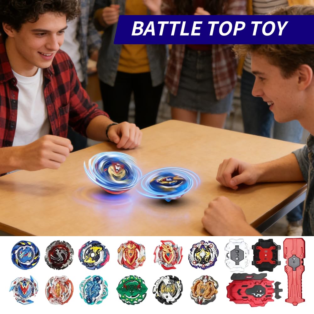 Blade Burst Set, 12 in 1 Bay Burst Set, Blade Metal Fusion con 12 Gyros Burst, 3 Lanzadores, 1 Mango y Caja de Almacenaje, Peonzas Burst Batalla para Navidad Cumpleaños Regalo