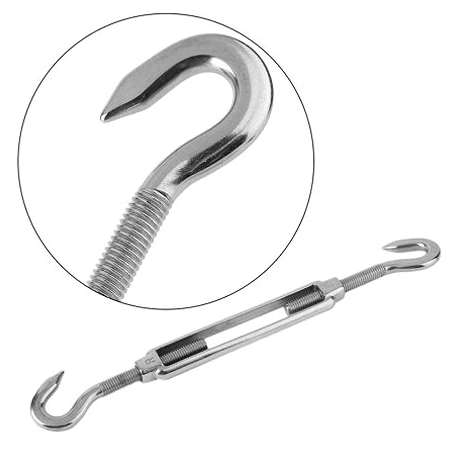 POFET - Lot de 4 tendeurs M10 en acier inoxydable 304 pour câbles métalliques, avec un crochet à chaque extrémité, forte tension, kit d'outils résistants pour tendre les câbles