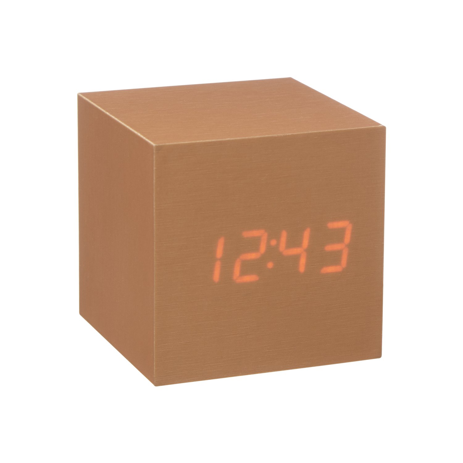 Gingko Cube LED Click Clock Alarm Clock With Sound Activation (Time, Date & Temperature), Copper/Red LED