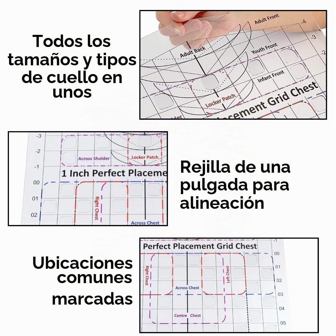 Guia de regla para camisetas, alineacion completa | Disenado y fabricado en Australia; DTF y bordado; PETG; alineacion HTV