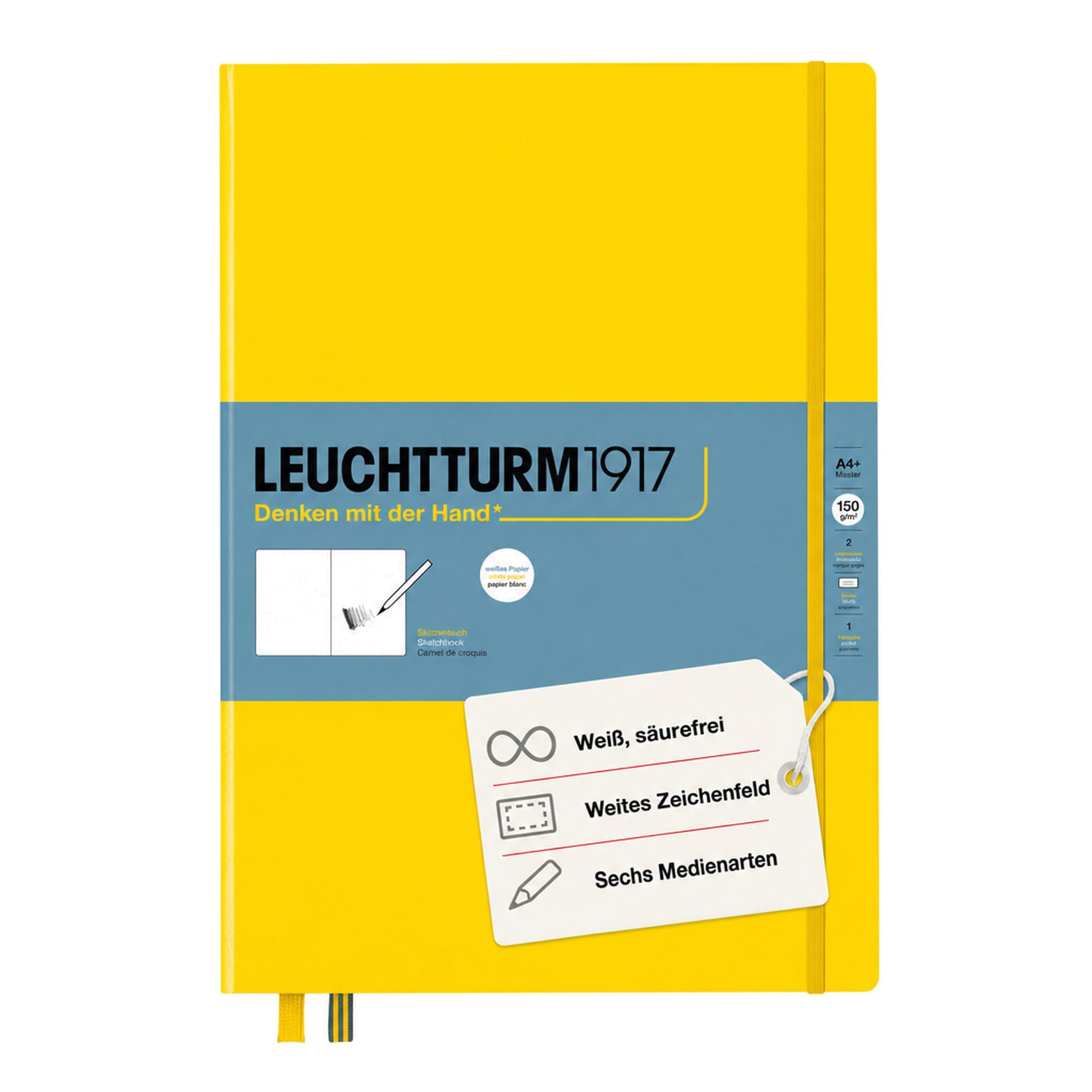 LEUCHTTURM1917 362356 Sketchbook Master (A4+), Hardcover, 112 Pages (150 g/sqm), Plain, Lemon