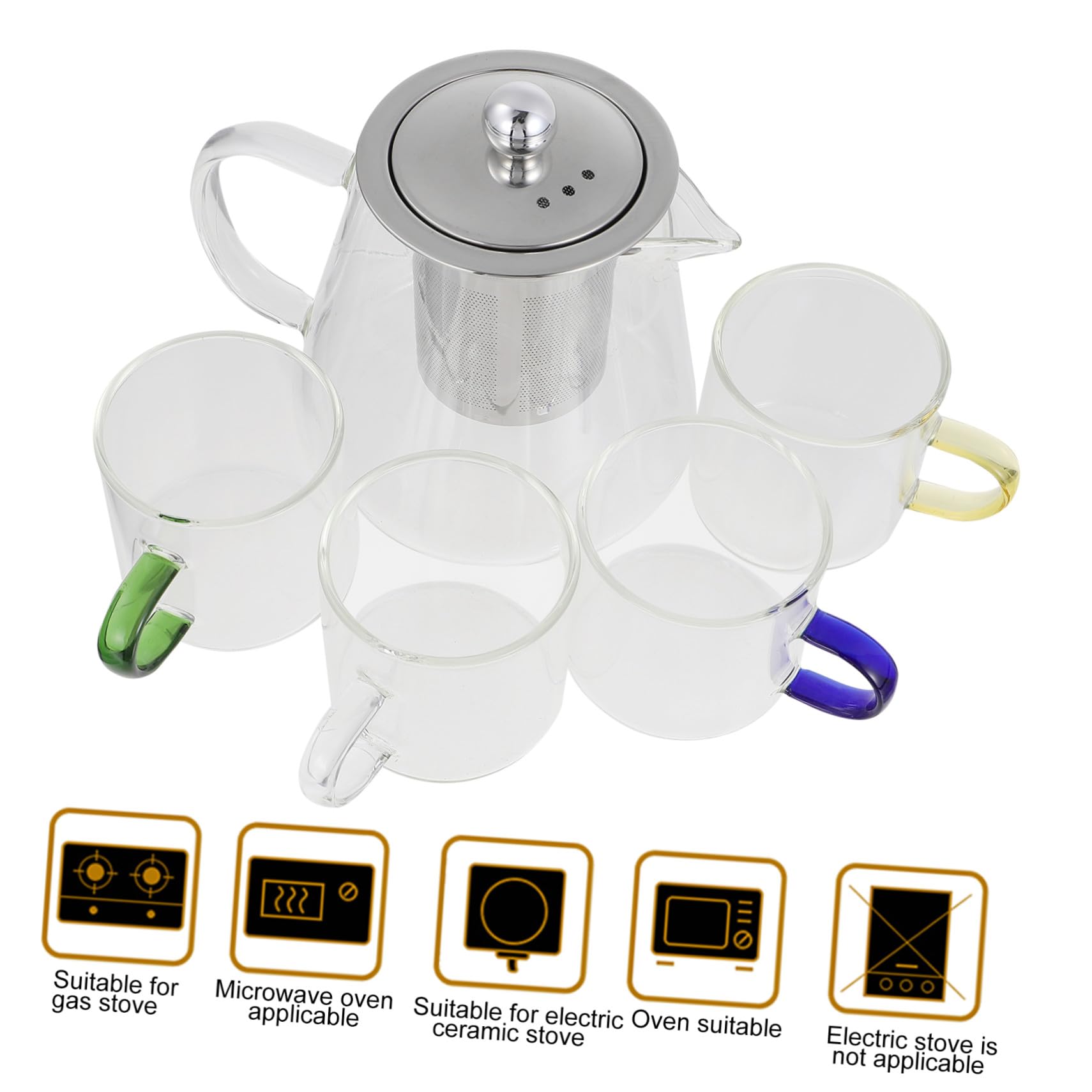 Toyvian Glas Teekanne Transparent Mit Integriertem Sieb Tee-Ei Für Jasmintee Grüntee Oolong-Tee Beinhaltet Hitzebeständige Teekessel Mit Tassen Für Küche Esszimmer