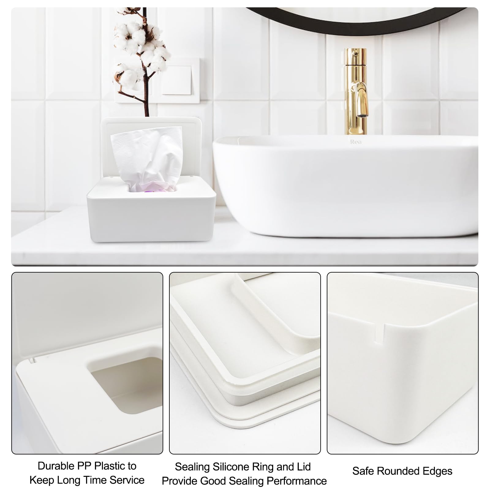 Portafazzoletti In PP Con Coperchio Sigillato - Per Salviette Umidificate O Carta Igienica - Bianco