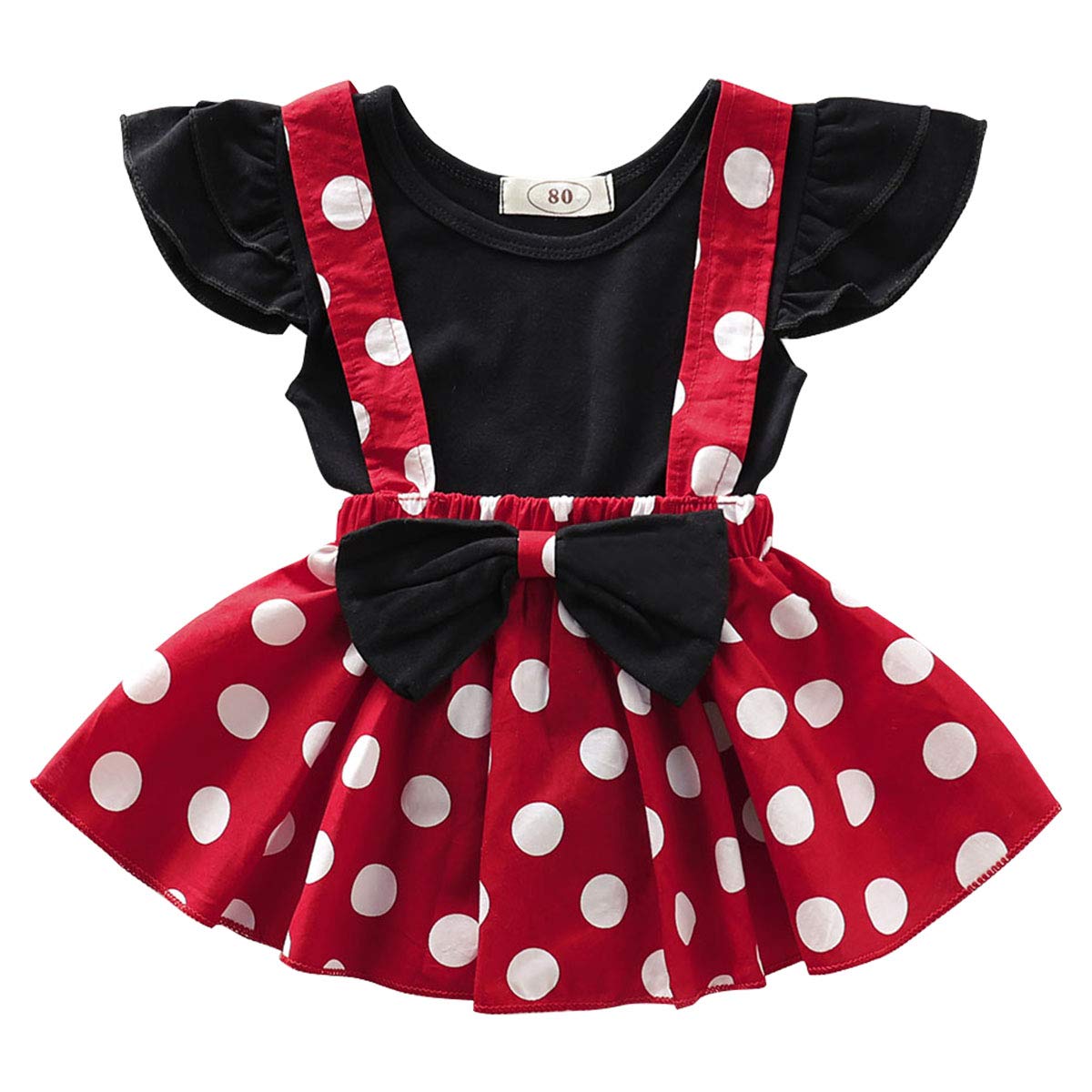 Baby Girls 1st Birthday Cake Smash Outfit Short Sleeve Romper+Polka Dots Suspender Tutu Skirt+Headband 12-18M