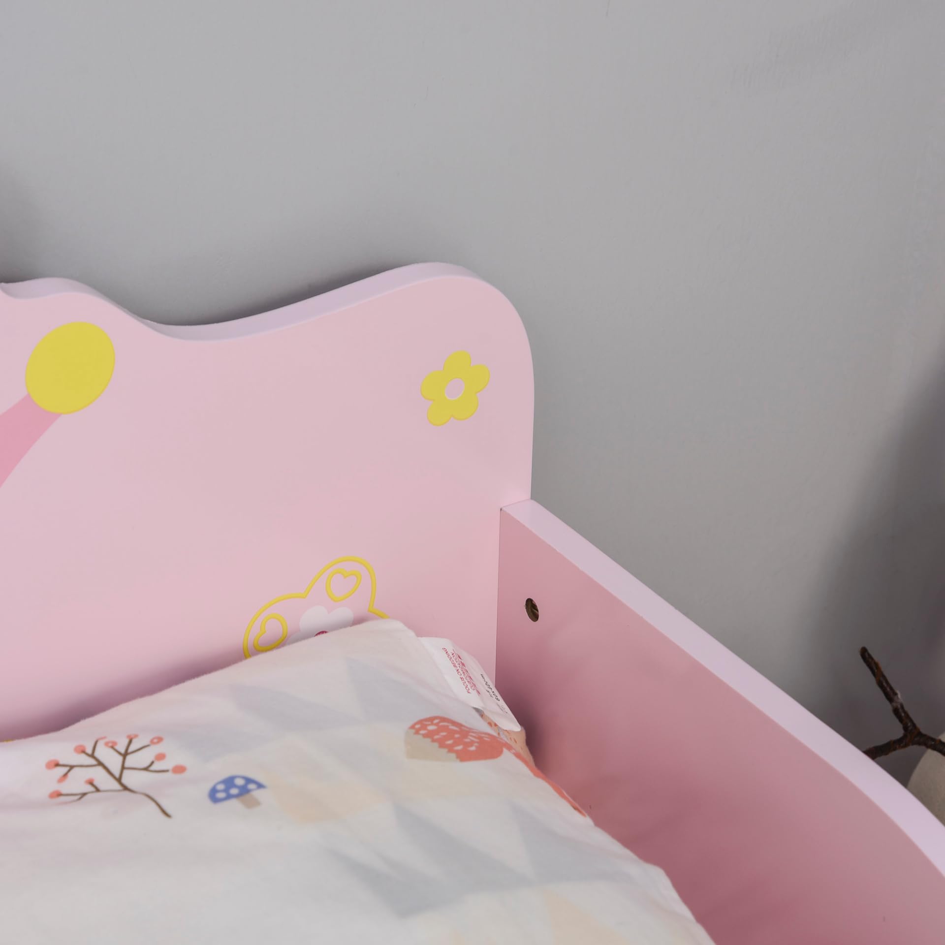 HOMCOM Kids Toddler Bed Princess Crown Theme Safety Side Rails Slats Home Bedroom Furniture Boys Girls 3-6 Years Pink 143 x 73 x 60 cm - Image 9