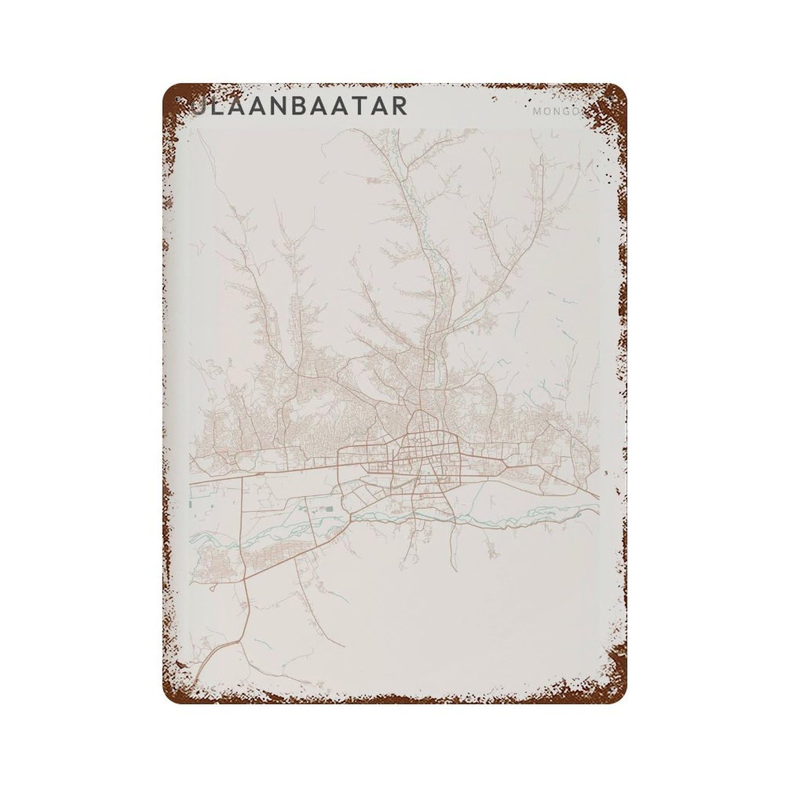 xiaoxiaoshen Ulaanbaatar Map Mongolia Travel Gift Minimalist Wall Decor Art Metal Tin Poster Modern Home Decor Art Home Bar Shop Decorations Vintage Sign 40x30cm