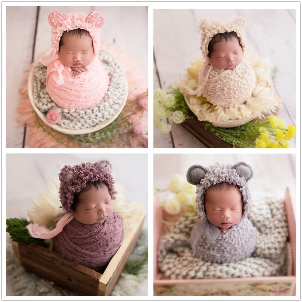 Newborn Baby Photography Props Outfits Photoshoot Photos Hat Long Ripple Wrap Set for Boys Girls Photography