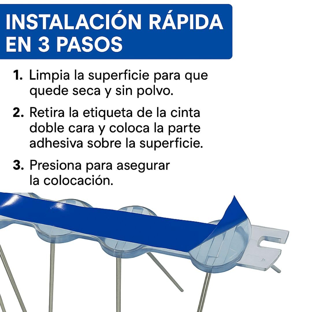 ANTICIMEX 5Metros Pinchos para Palomas de Acero Inoxidable con Cinta Adhesiva Fuerte para Ahuyentar Palomas y Pájaros | Ahuyentador Exterior para Balcones, Ventanas y Terrazas