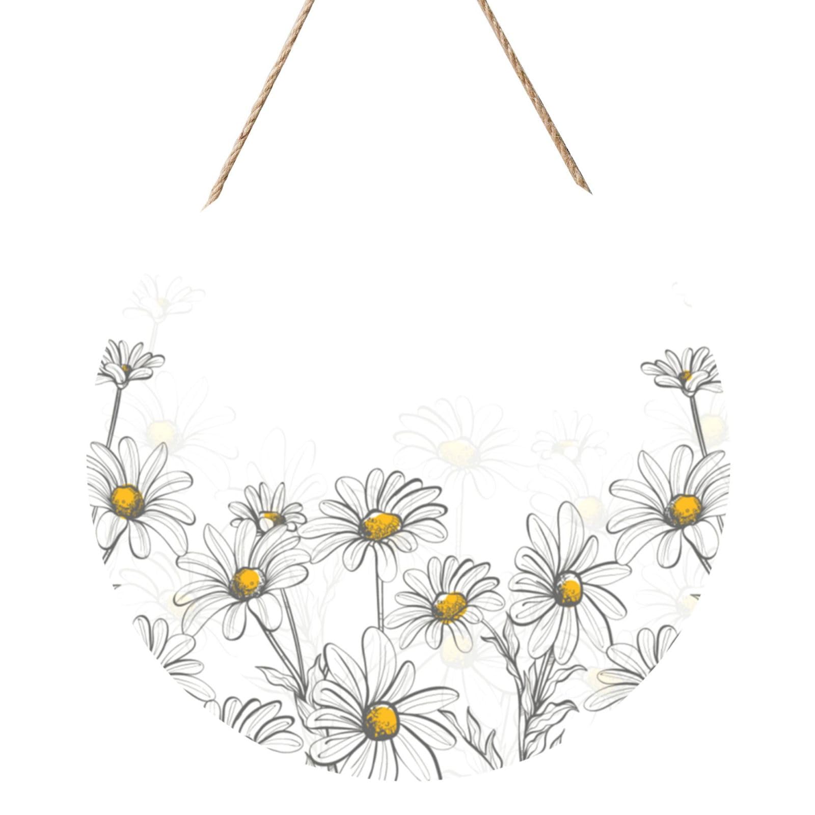 InOmak Daisies Design Pattern, Round Wood Panel Painting 12 in, Wall Hanging Painting For Home