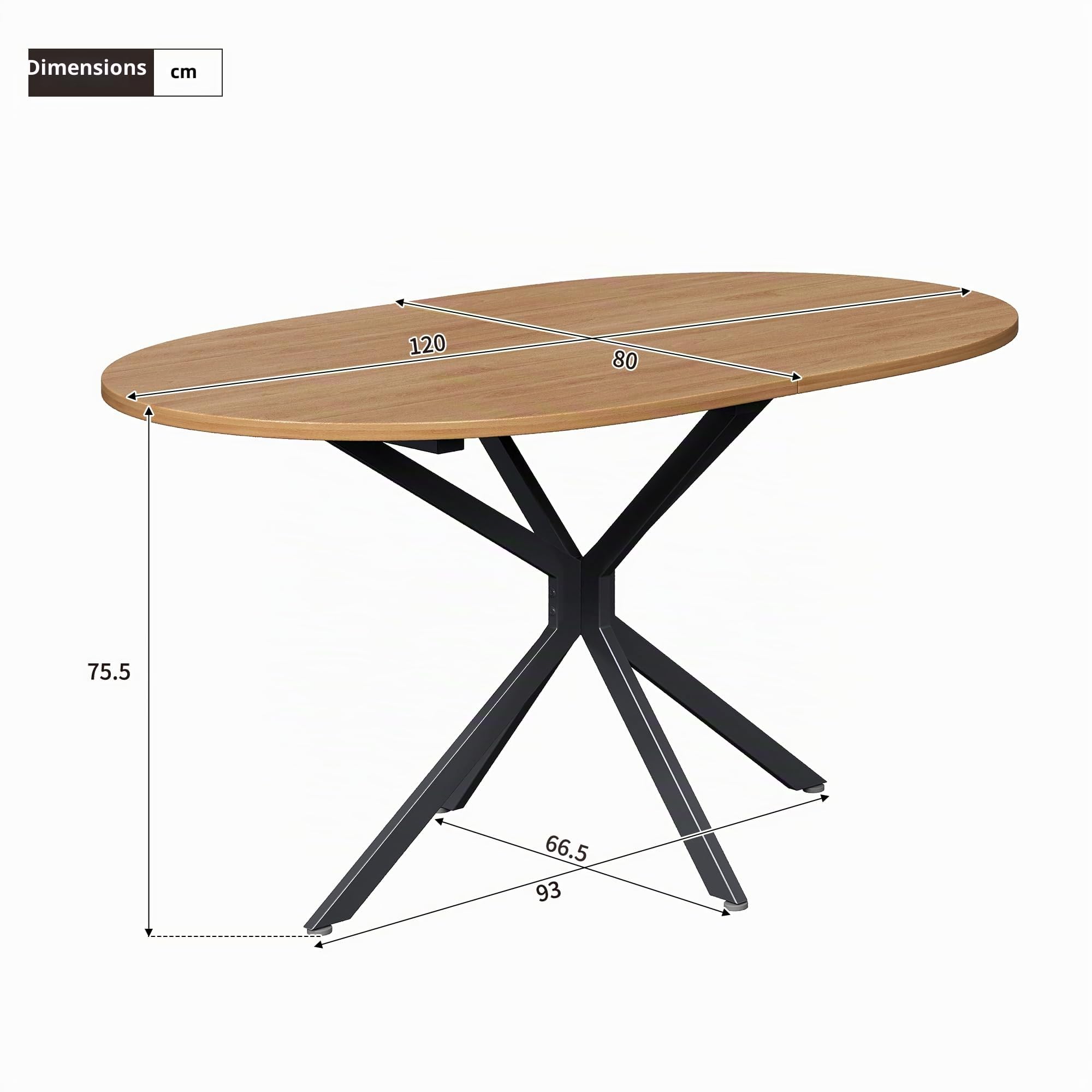 Merax Table de salle à manger ovale, table de salle à manger moderne et simple, pieds en métal, pour 4-6 personnes, convient pour salon, salle à manger, cuisine, bureau, jardin, 120 x 80 x 75,5 cm