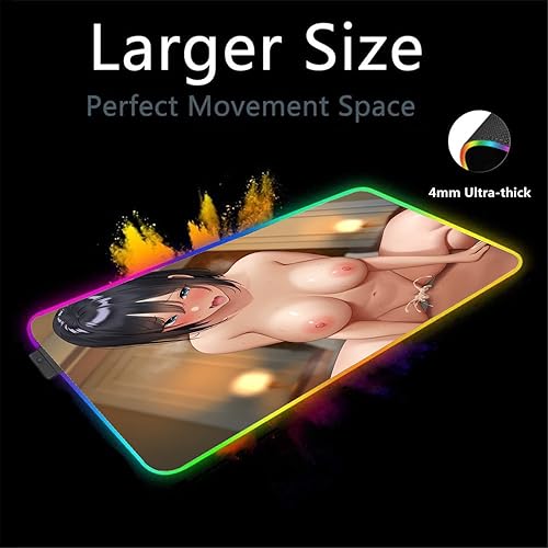 Miniatura 2 de Alfombrilla de mouse sexy Anime Girl RGB, alfombrilla de mouse LED para computadora de escritorio para computadora, oficina, juegos, XXL Mause