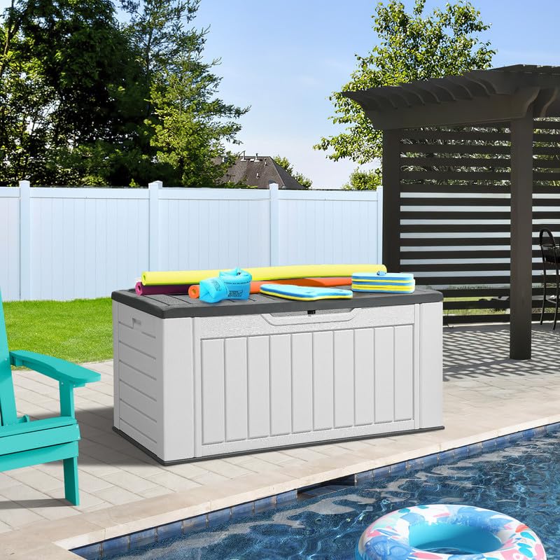 DWVO-XL-160-Gallon-Large-Deck-Box-Waterproof-Outdoor-Storage-Box-for-Patio-Furniture-Cushions-Garden-Tools-and-Pool-SuppliesWeather-Resistant-Resin-Lockable-Light-Grey DWVO XL 160 Gallon Large Deck Box Waterproof Outdoor Storage Box for Patio Furniture Cushions Garden Tools and Pool SuppliesWeather Resistant Resin Lockable Light Grey