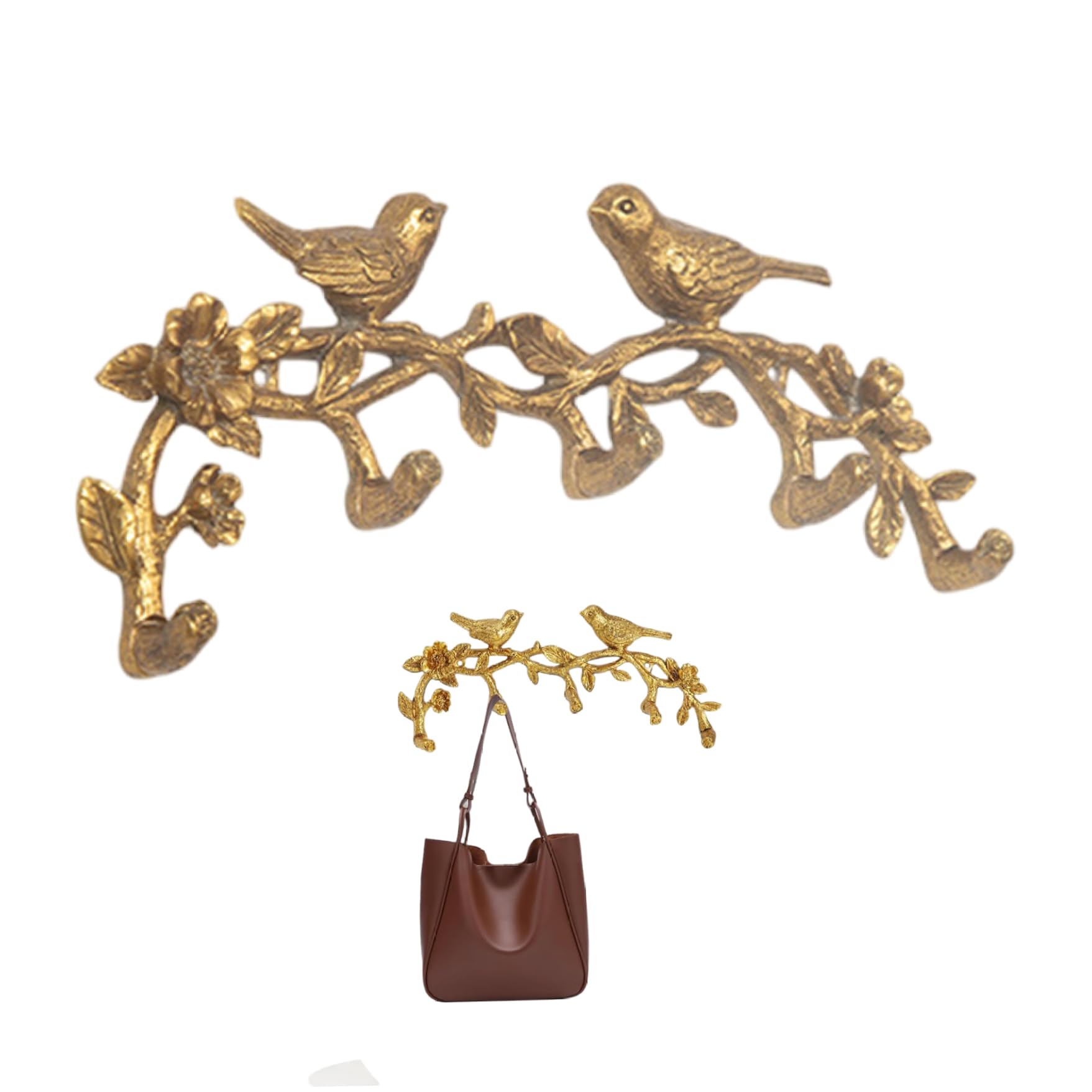 Licsaliwe Vintage Wall Hooks - Decorative Wall Hooks with Bird and Flower Design, Cast Alloy Coat Hanger for Entryway Bathroom Bedroom