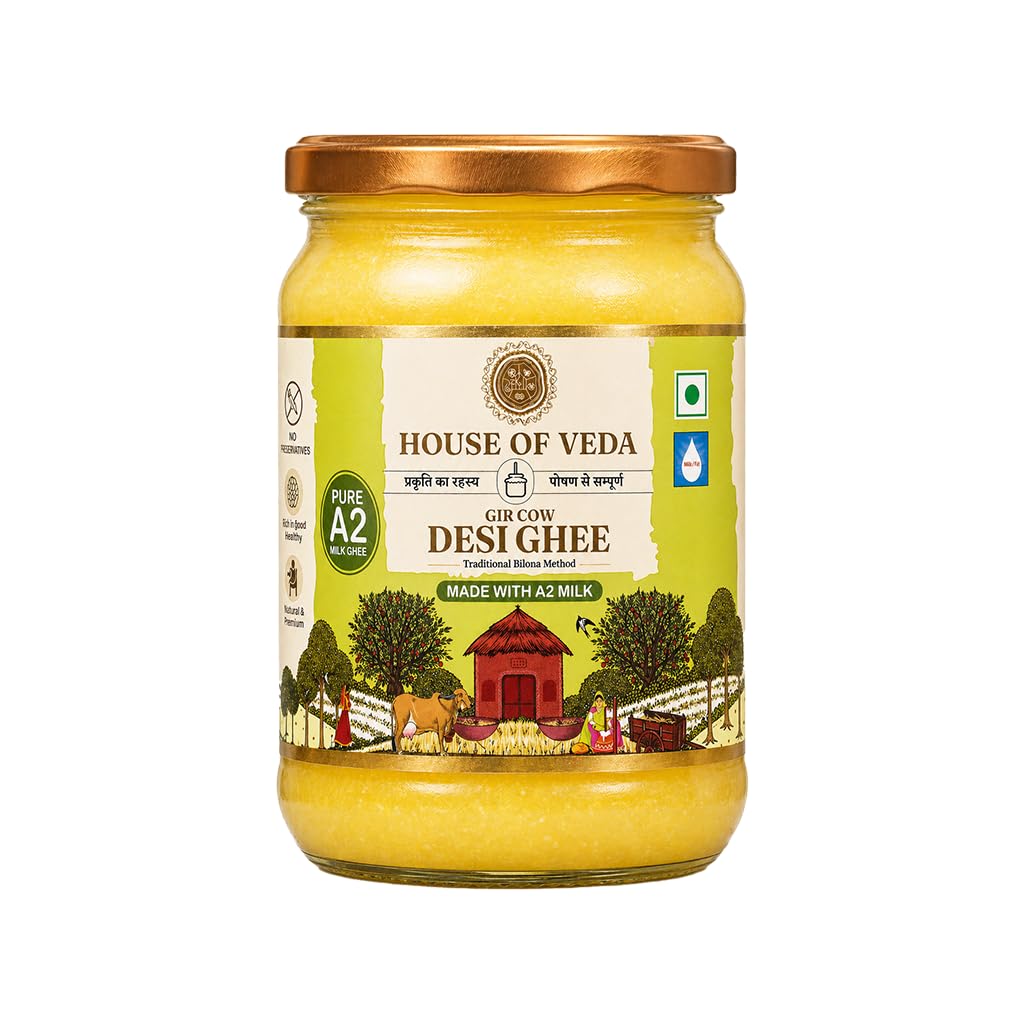 A2 Gir Cow Desi Ghee, 500 ml, prodotto con latte puro A2, metodo tradizionale Bilona
