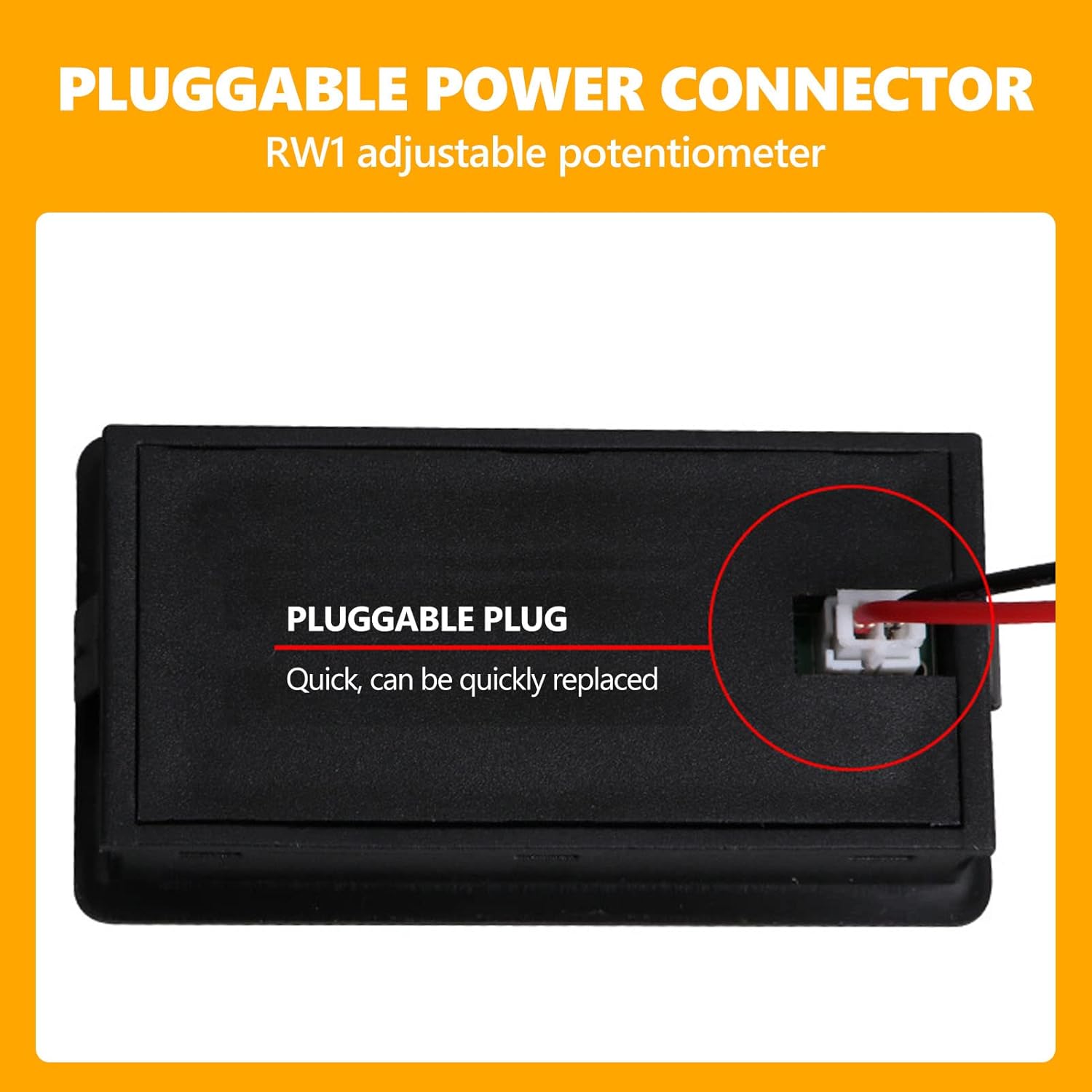 Close-up of the pluggable power connector on the battery monitor
