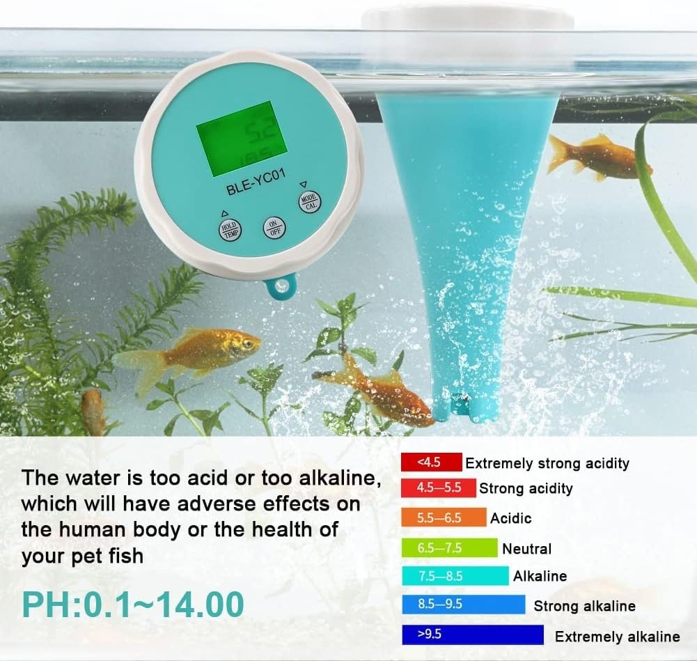 Probador de calidad del agua de la piscina Monitor de piscina Bluetooth Cloro de temperatura digital, termómetro de piscina 6 en 1, temperatura PH CL EC TDS ORP for piscina, acuario, laboratorio