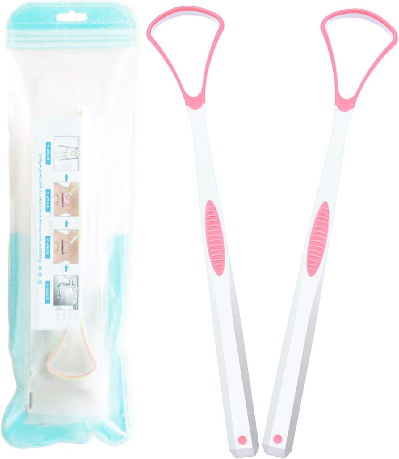 [2PCS Set] Premium Tongue Scraper Cleaner, Oral Scrapers, Fresh Breath, Dirty Sweeper, Food Grade Silicon, Healthy Oral, Useful Cleaners (Pink)