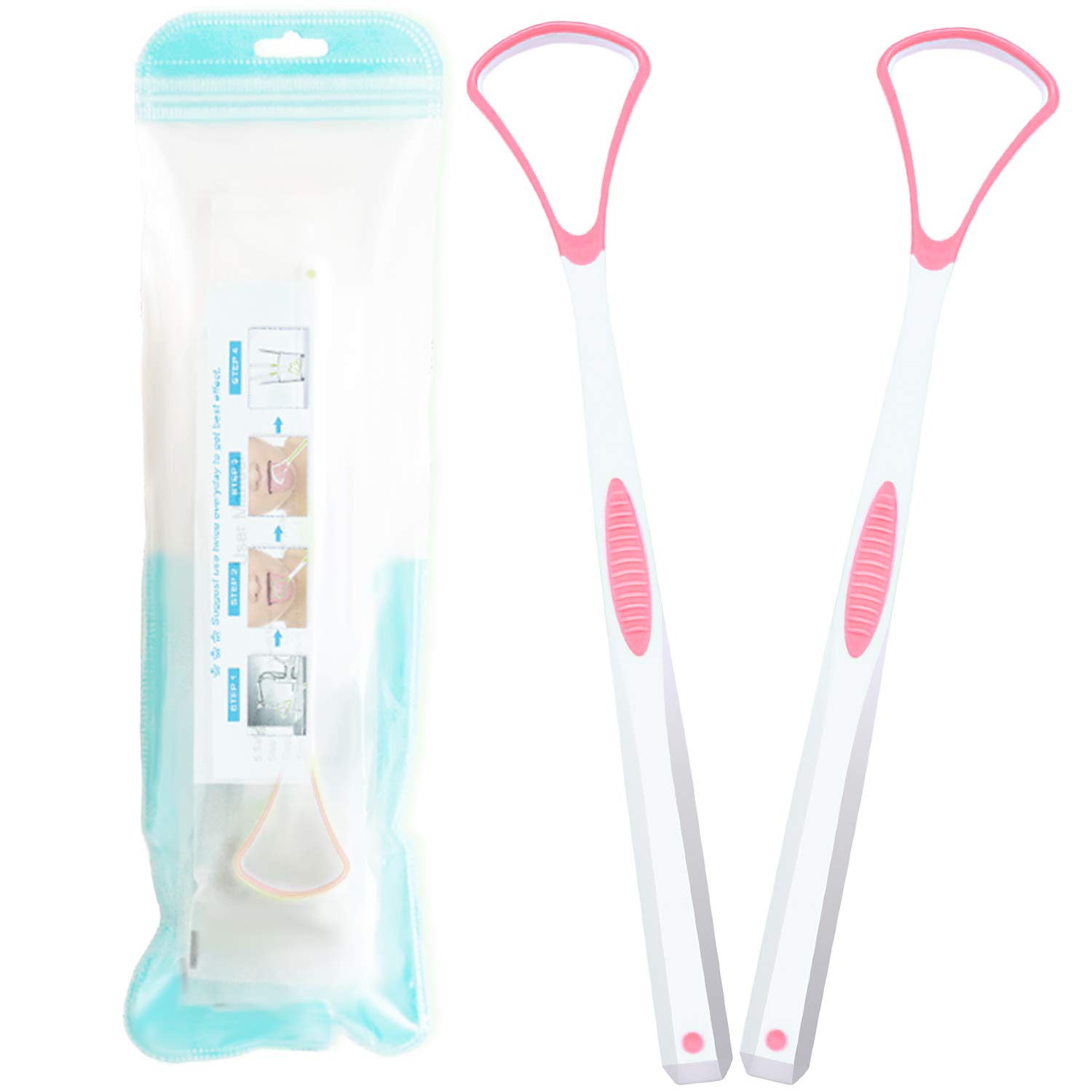 [2PCS Set] Premium Tongue Scraper Cleaner, Oral Scrapers, Fresh Breath, Dirty Sweeper, Food Grade Silicon, Healthy Oral, Useful Cleaners (Pink)