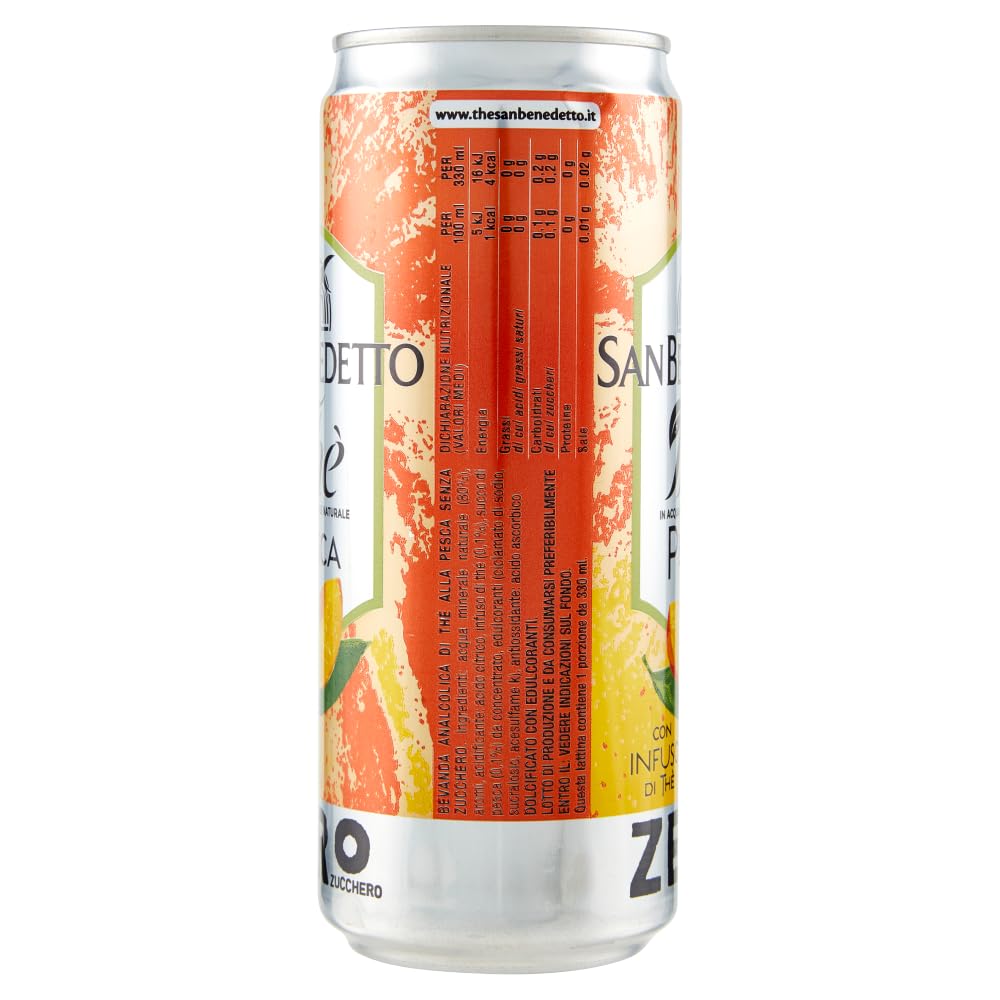 San Benedetto Thè Pesca Zero Lot de 48 boissons rafraîchissantes sans alcool, thé glacé à la pêche, sans sucre, 330 ml