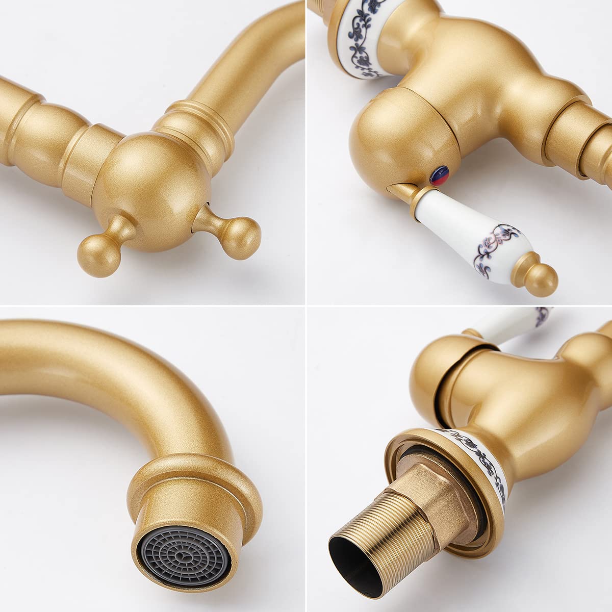 Rubinetto Monocomando Antico Per Lavabo – In Ottone, Finitura Oro Antico, Beccuccio Alto Girevole 360°, Per Cucina O Bagno