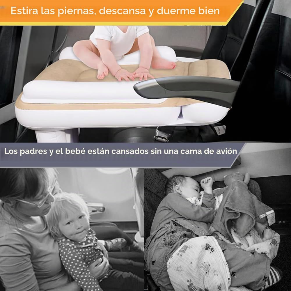 Cama Inflable Avion Niños, Reposapies Avion Niños Portátil para Acostarse y Descansar - Air Baby se Adapta a la Mayoría de Los Asientos para el Vuelo, el Coche