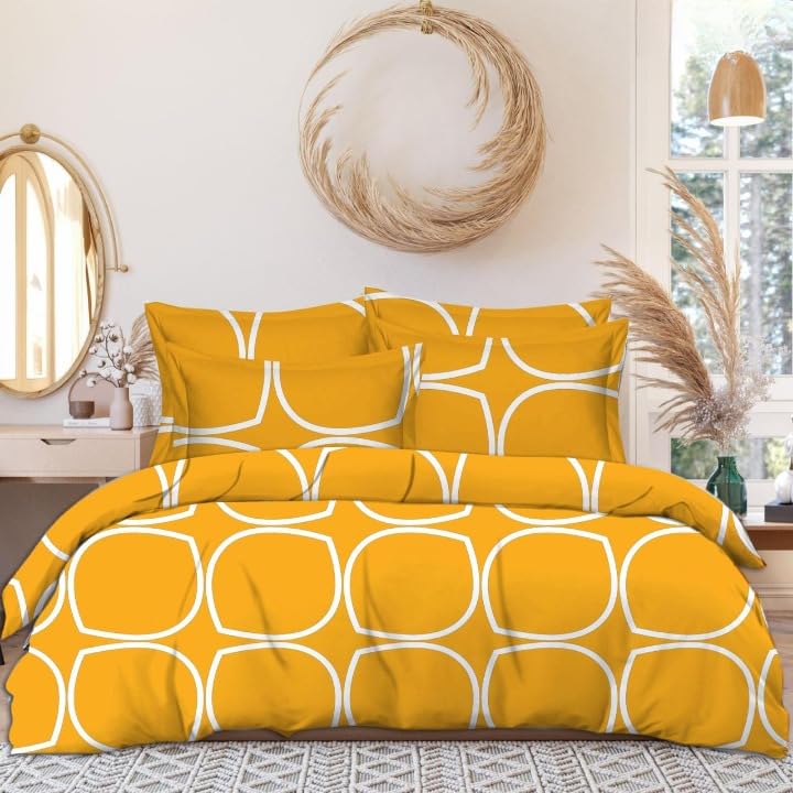 la' amour Super Premium Quilt Cover Double Bed with Zipper Blanket Cover/rajai Cover/Duvet Cover King Size Soft Cotton Breathable Skin Friendly 90x100 Inches, Yellow & White-image-29