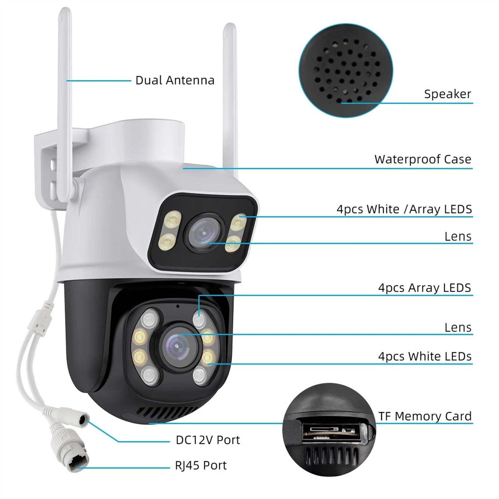 Caméra de sécurité, Caméra de Surveillance extérieure sans Fil PTZ 8MP 4K, Double Objectif, écran, détection Humaine AI, Suivi Automatique(4MP ADD 32G)