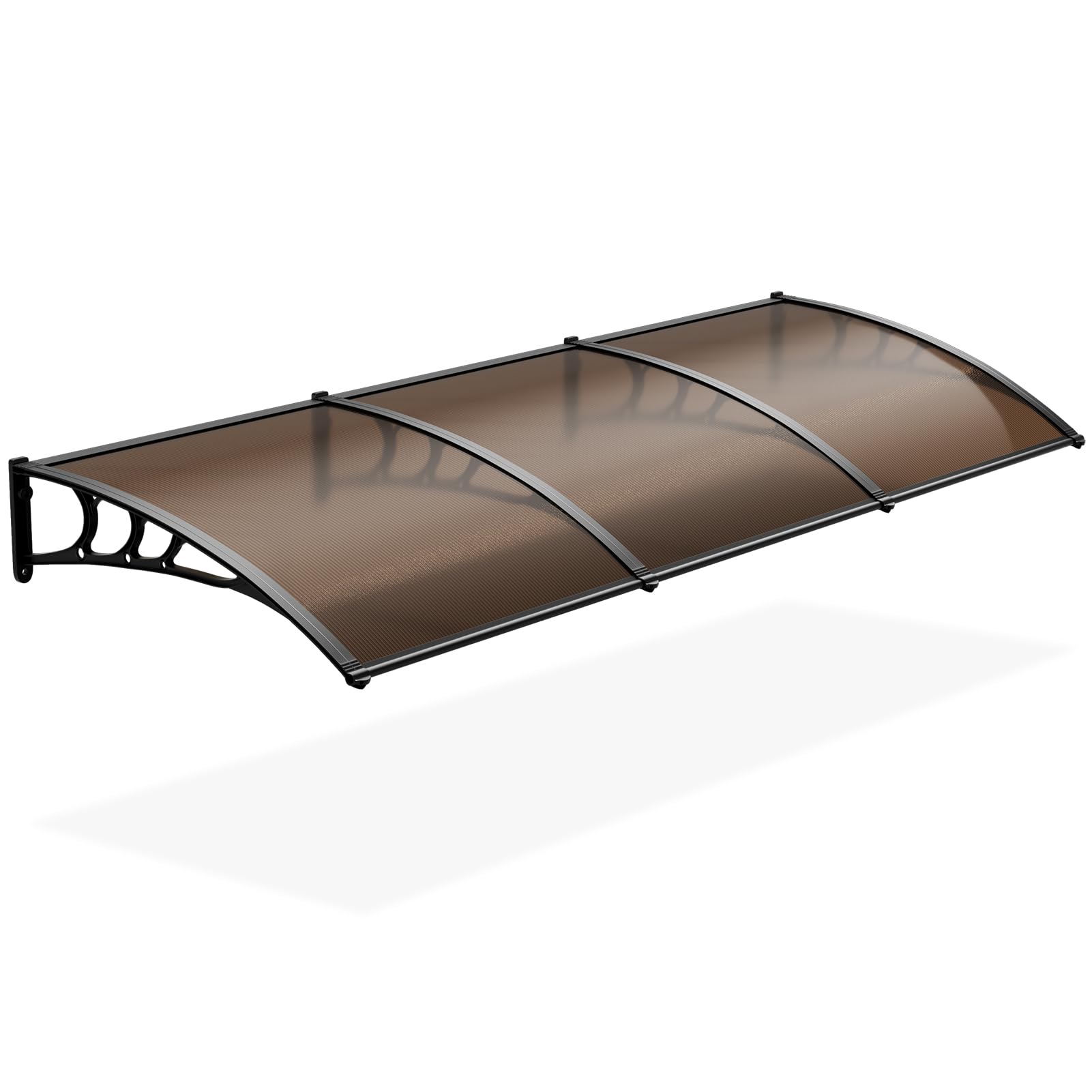 Warmiehomy Curved Door Canopy, Front Door Canopy Outdoor Waterproof, Porch Rain Canopy Awning for Window, Roof Cover, Patio, UV Protection, Brown, 270x100 cm