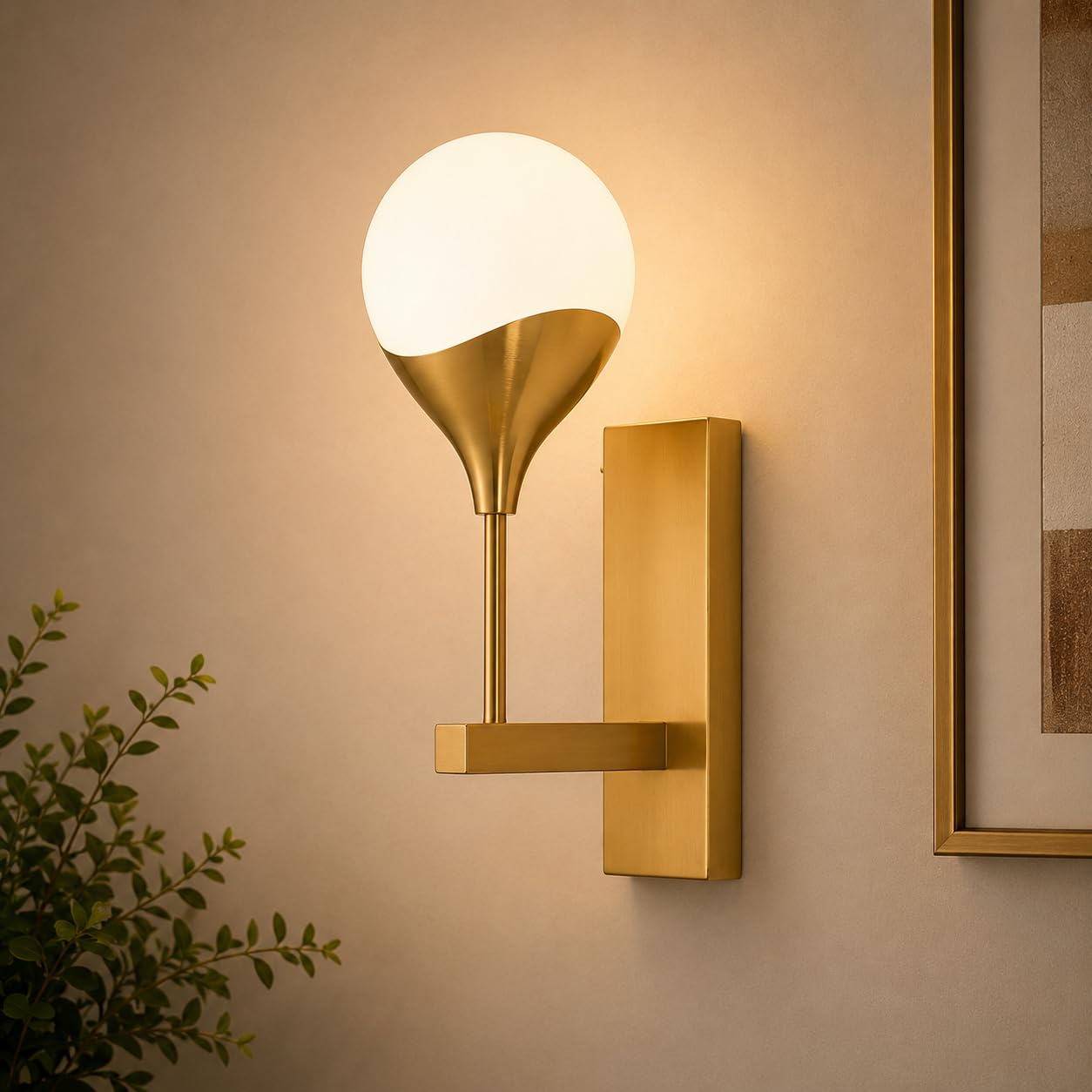 Crosscut Furniture Modern Golden Wall Lamp with Frosted Glass Globe | Decorative Indoor Wall Sconce for Living Room, Bedroom, Balcony, Hotel & Home Décor | E27 LED Compatible.-image-11