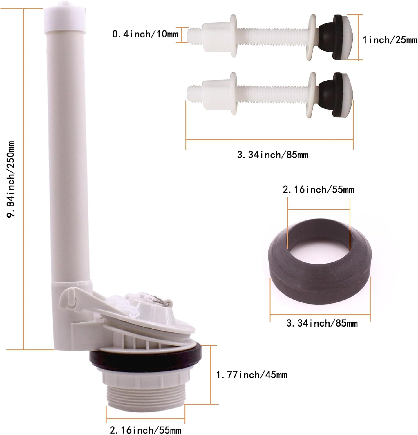 2-Inch Toilet Flush Valve Replacement Kit with Gasket and Bolts Compatible with American Standard 738461-0070A Two-Piece Toilet