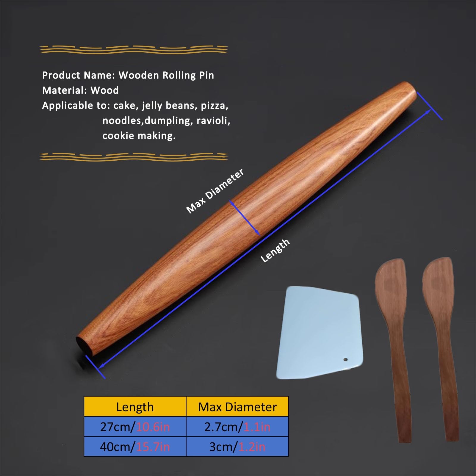 Rodillo de amasar cocina Rodillo De Masa Cónico Antiadherente, Rodillos De Madera Para Hornear Utensilios De Cocina Esenciales, Rodillo Para Pasta Fideos Masa De Hojaldre Wonton Bao Bun Pan Galleta ﻿(