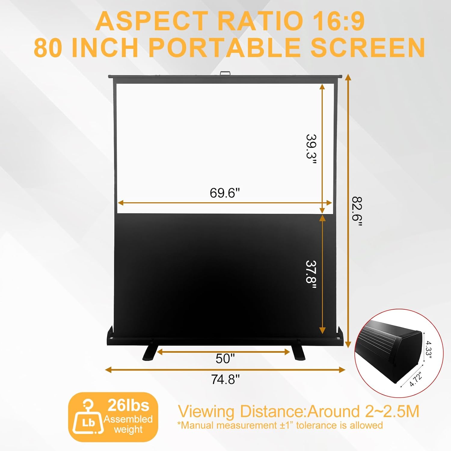 LIHONG Floor Rising Projector Screen 80inch,Manual Pull Up,16:9 Matte White 3 610EO8dsDEL. AC SL1500