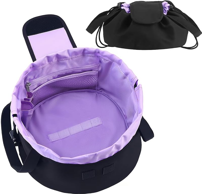Necessaire de maquiagem Mrsfox com cordão, design aberto e plano, roxa