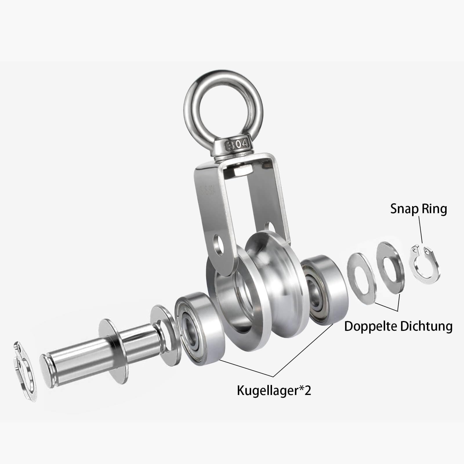 2 Stück Edelstahl Umlenkrollen - 250kg Tragkraft Für Seile Bis 10mm Mit Kugellagern