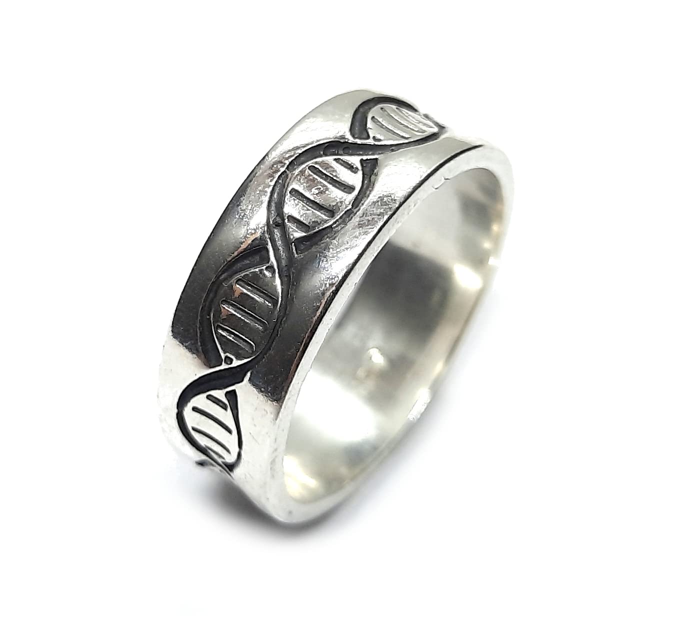 Élégante Bague en Argent Sterling Véritable Solide Estampillé 925 Anneau DNA