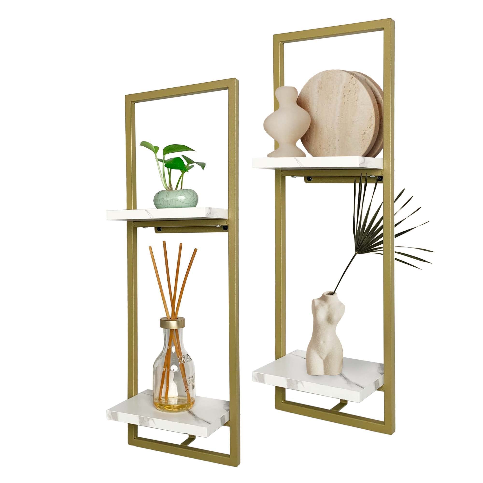 Cocoyard Modern Farmhouse Floating Shelf, Set of 2. Modular Wall Shelf Set. Perfect for Livingroom Bedroom Bathroom and Art Decor. Great Gift Ideas (Gold, 8.1" W x 4.9" D x 23.6" H)