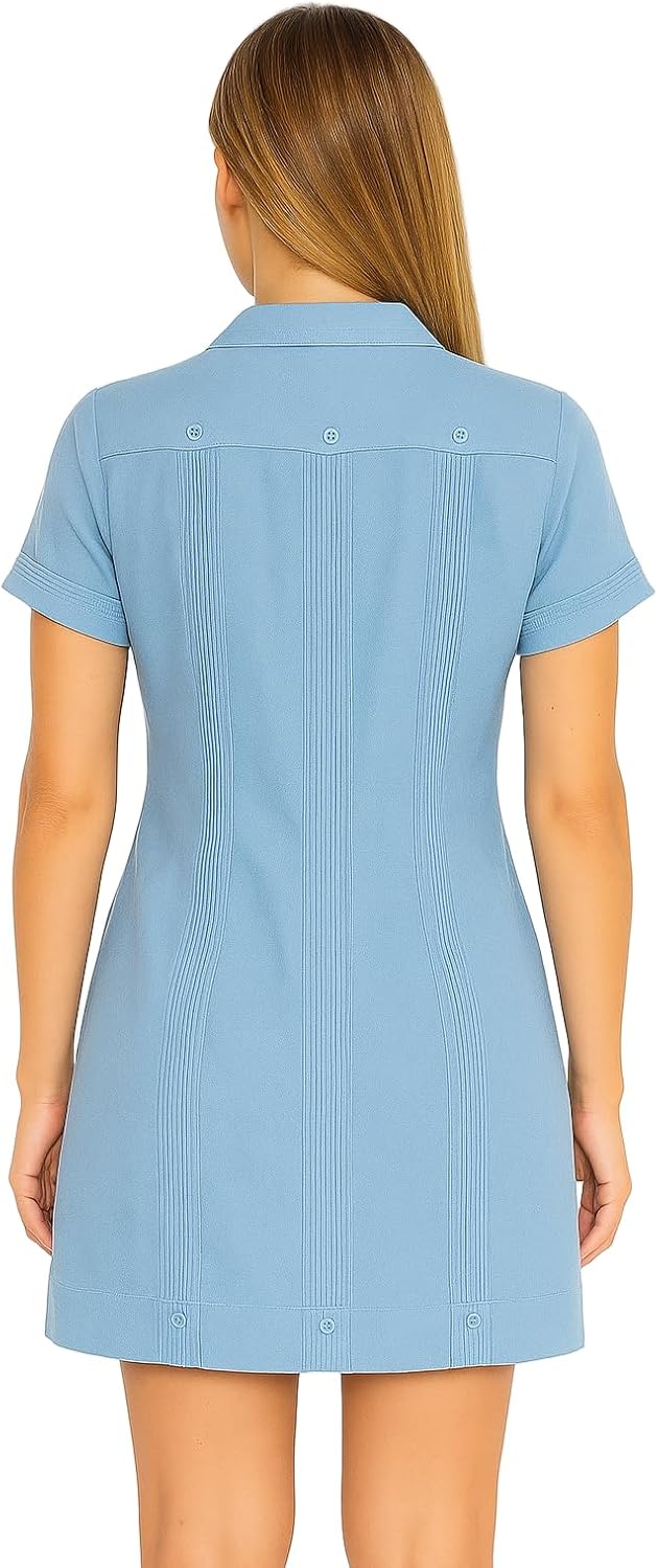 Women’s 100% Linen Guayabera Dress – Classic 4-Pocket Design | Lightweight Soft Linen Shirt Dress - Image 4