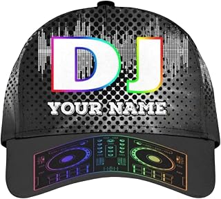 Personalized DJ Hat, Custom Name DJ Cap, Flashing LED Hat – Sound Activated Baseball Cap Gifts for DJ Music Lovers