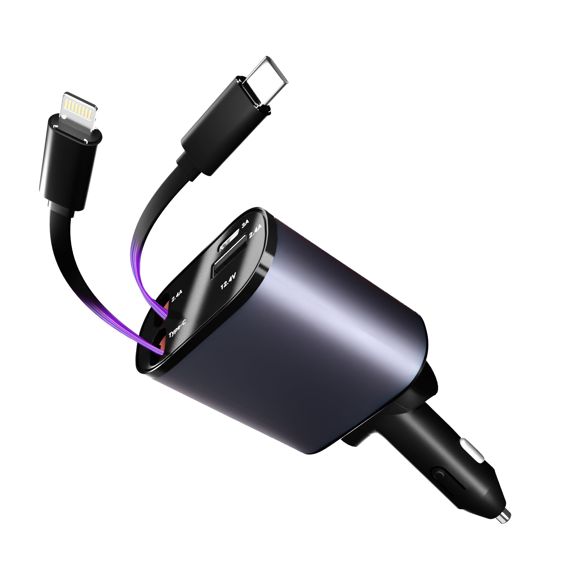 AILKIN 120W 4 in 1 Retractable Car Charger,Fast Car Phone Charger,Retractable Cables & 2 USB Ports Car Adapter for Android Phones & iPhone 17/16/15/14/13/12/11 Pro Max,Xr,Ipad,Dash Cam & Other Devices